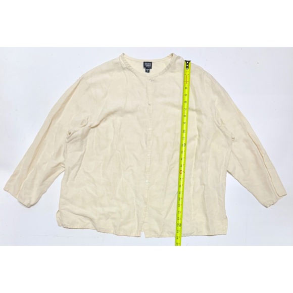 Eileen Fisher Tops - Eileen Fisher Cream Linen Silk Blend Mandarin Collar Button Blouse Shirt‎ 2X